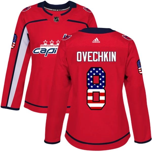 Damen Washington Capitals Trikot Alex Ovechkin 8 Rot USA Flag Fashion Authentic